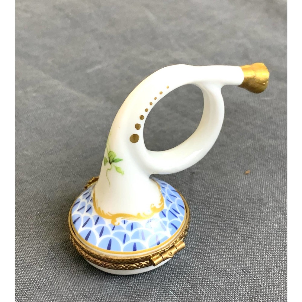 VTG Signed Limoges France French Horn Trinket Box Peint Main Herend Fishnet - Picture 2 of 8